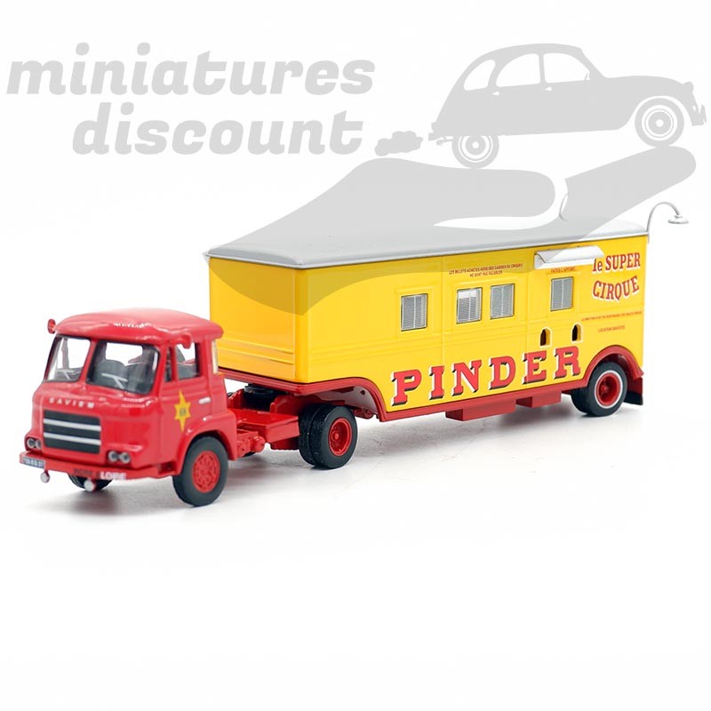 SEMI REMORQUE RENAULT SAVIEM JL20 & REMORQUE CAISSE "PINDER" CIRQUE PINDER (ROUGE & JAUNE) - 1/50ème sans emballage