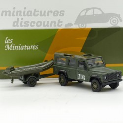 LAND ROVER DEFENDER & REMORQUE BATEAU (VERT MILITAIRE) - SOLIDO - 1/43ème en boite