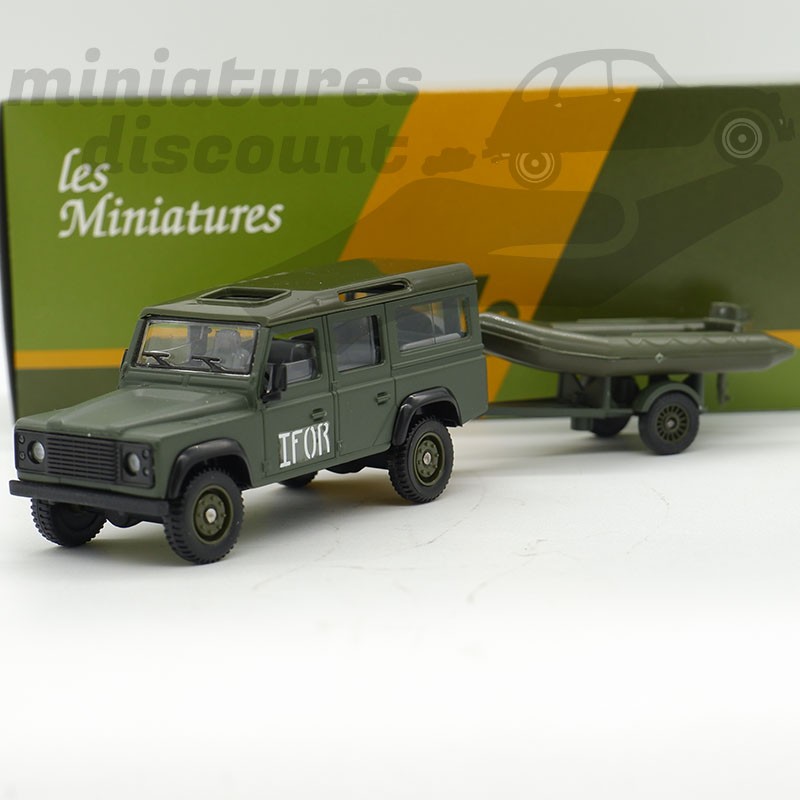 LAND ROVER DEFENDER & REMORQUE BATEAU (VERT MILITAIRE) - SOLIDO - 1/43ème en boite