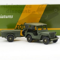 JEEP WILLYS BÂCHÉ & SA REMORQUE (VERT MILITAIRE) - SOLIDO - 1/43ème en boite