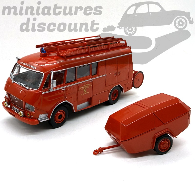 CITROËN TYPE N DES SAPEURS POMPIERS DU HAUT-RHIN, AVEC SA REMORQUE (ROUGE) - IXO - 1/43ème sous blister