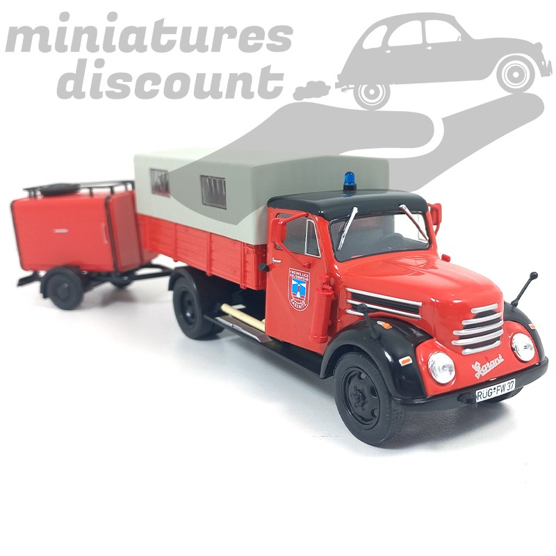 Camion + remorque Robur Garant K30 Extinction Sassnitz/Rügen Pompiers Allemand - 1/43ème sous blister