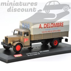 MINIATURE CAMION BERLIET GDR 7W BÂCHÉ LIVRAISON A DELOMBRE (GRIS) - IXO - 1/43ème sous blister