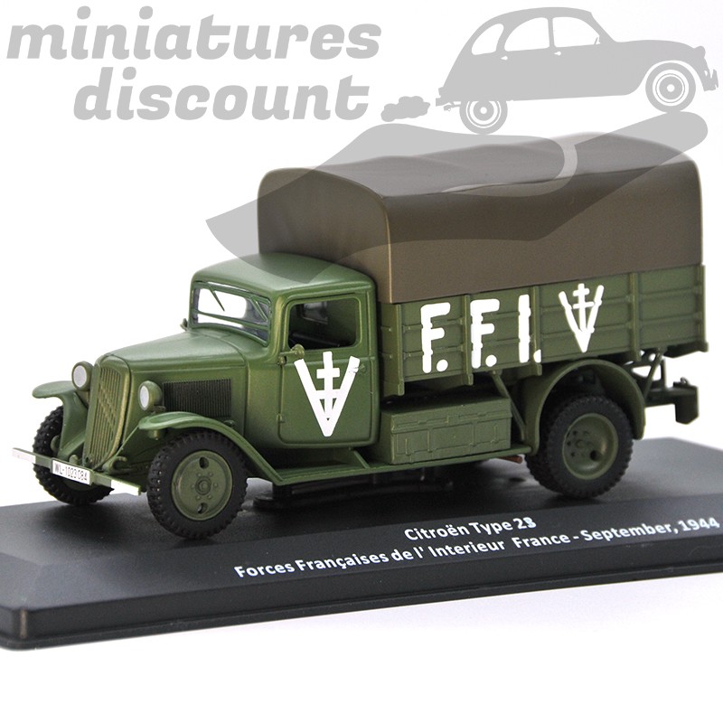 MINIATURE CITROËN TYPE 23 U23 FFI FRANCE SEPTEMBRE 1944 AVEC BOÎTE (VERT MILITAIRE) - 1/43ème en boite