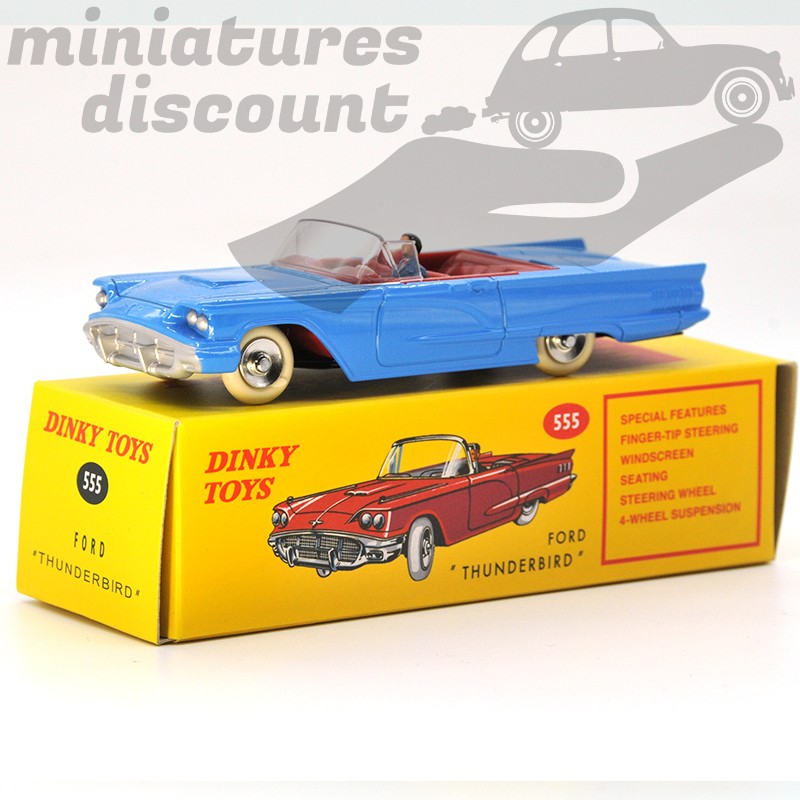 Miniature cabriolet Ford Thunderbird bleu avec conducteur Dinky Toys repro 1/43 avec boîte