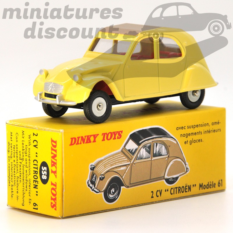 Miniature Citroën 2CV modèle 61 jaune Dinky Toys repro 1/43 avec boîte