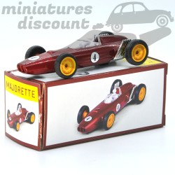 MINIATURE RACE CAR FORMULE 1 NUMÉRO 4 ROUGE FONCÉ FIRST EVER MAJORETTE AVEC BOÎTE (ROUGE) - 3 inches 1/64ème en boite
