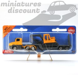 MINIATURE SIKU CAMION SEMI-REMORQUE SURBAISSÉ AVEC EXCAVATRICE HO AVEC BOÎTE (JAUNE) - 1/87ème sous blister