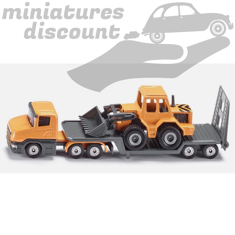 MINIATURE SIKU CAMION SEMI-REMORQUE SURBAISSÉ AVEC CHARGEUR FRONTAL HO AVEC BOÎTE (JAUNE) - 1/87ème sous blister