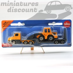 MINIATURE SIKU CAMION SEMI-REMORQUE SURBAISSÉ AVEC CHARGEUR FRONTAL HO AVEC BOÎTE (JAUNE) - 1/87ème sous blister