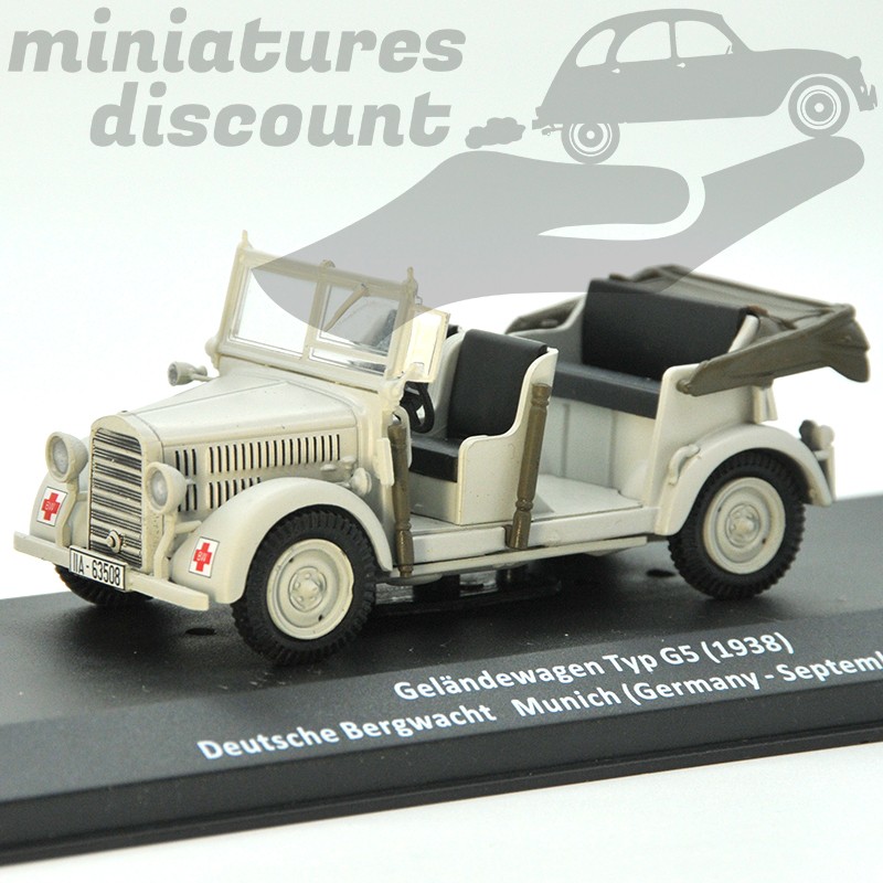 MINIATURE GELÄNDEWAGEN TYP G5 DEUTSCHE BERGWACHT MUNICH 1940 MILITAIRE AVEC BOÎTE (GRIS) - 1/43ème en boite