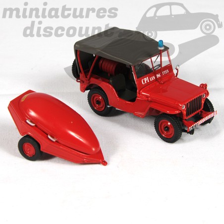 MINIATURE JEEP WILLYS MPR POMPIERS (ROUGE) - 1/43ème sous blister