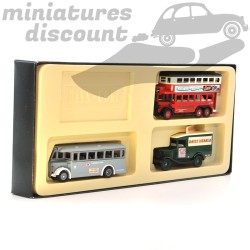 Coffret 3 Miniatures 50e anniversaire du 8 Mai 1945 -  1 Bus à étage, 1 Bus Militaire, 1 Camionnette - DAYS GONE 3 inches 1/64