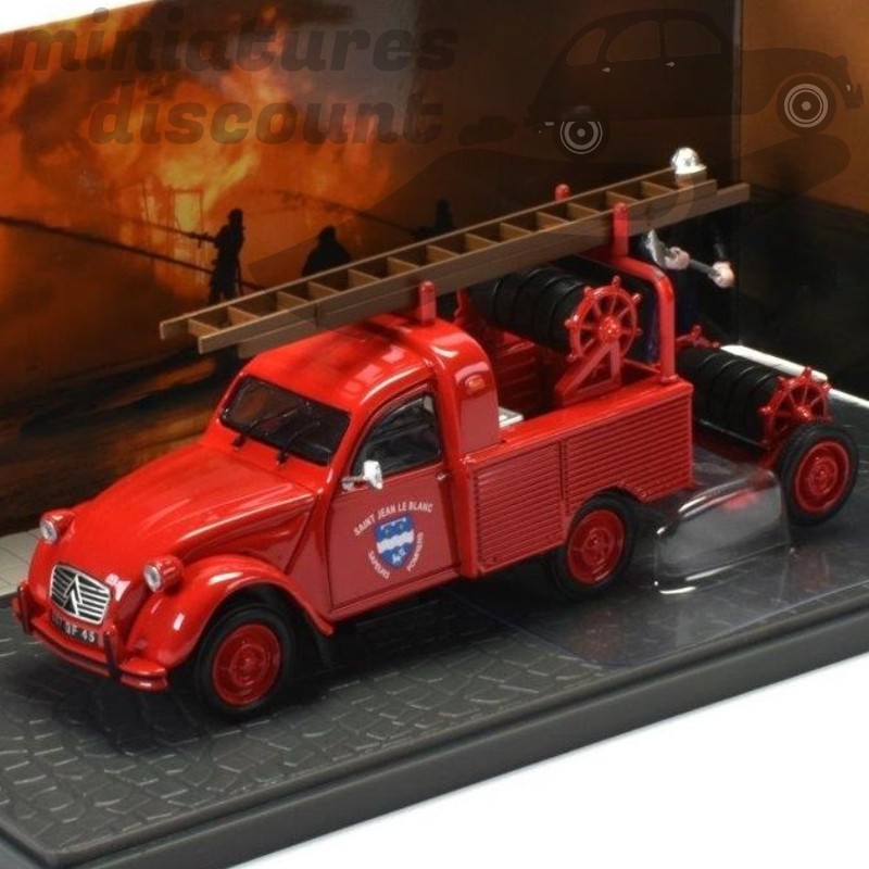 Citroën 2CV + sa remorque "Sapeurs Pompiers de Saint Jean Le Blanc" + 1 Figurine - 1/43 en boite