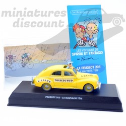 PEUGEOT 203 "LA MAUVAISE TÊTE" SPIROU (JAUNE) - 1/43ème en boite