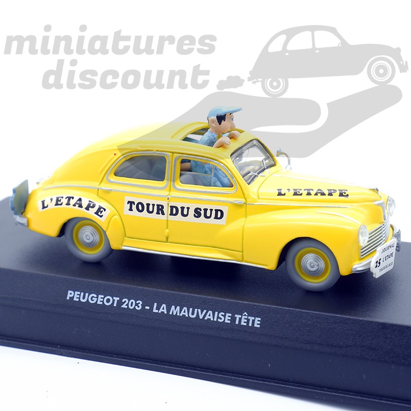 PEUGEOT 203 "LA MAUVAISE TÊTE" SPIROU (JAUNE) - 1/43ème en boite