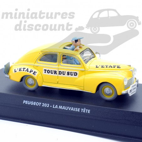 PEUGEOT 203 "LA MAUVAISE TÊTE" SPIROU (JAUNE) - 1/43ème en boite