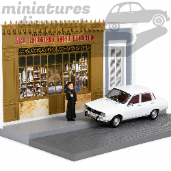 RENAULT 12 4 PORTES + FACADE DE MAGASIN ET FIGURINE (BLANC) - 1/43ème sous blister