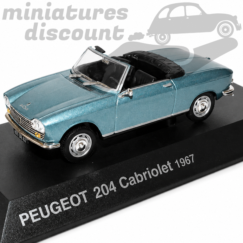 PEUGEOT 204 CABRIOLET DE 1967 (BLEU) - 1/43ème sur socle