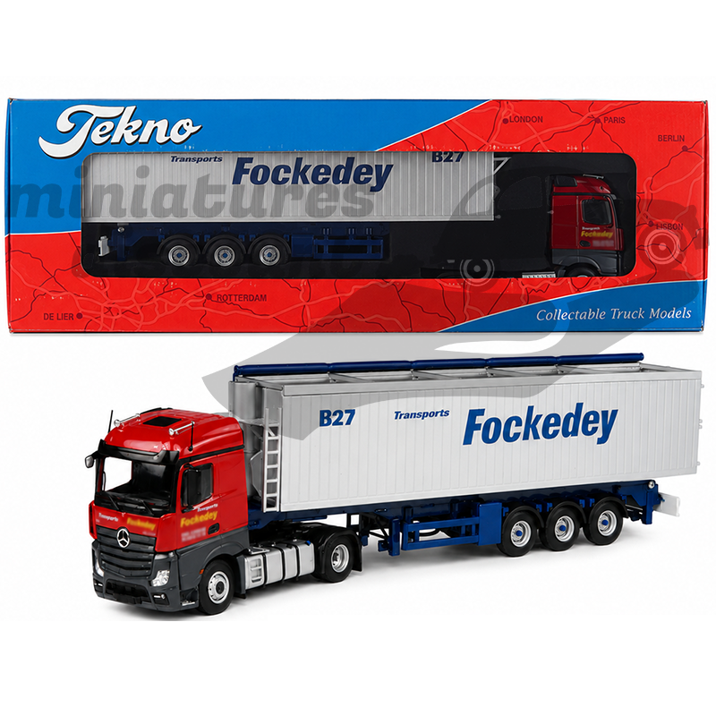 SEMI REMORQUE, MERCEDES BENZ ACTROS L2 FOCKEDEY (ROUGE FONCÉ) - TEKNO - 1/43ème en boite