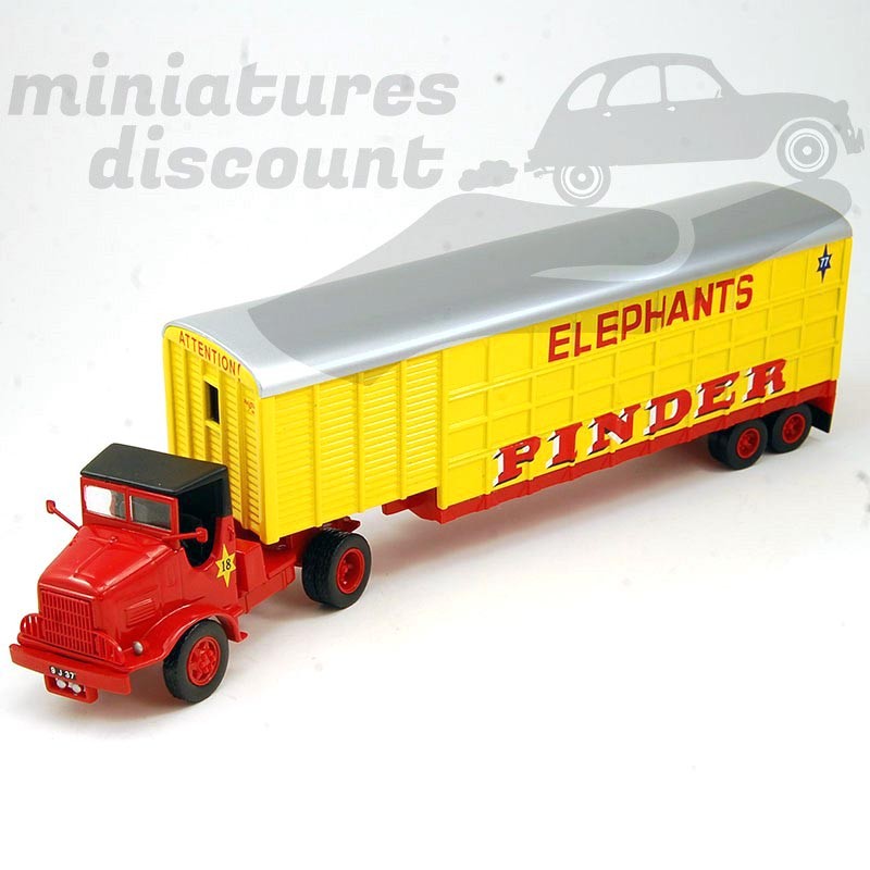 SEMI REMORQUE MARMON TRANSPORT D'ELÉPHANTS " PINDER " CIRQUE PINDER (JAUNE) - 1/64ème sous blister