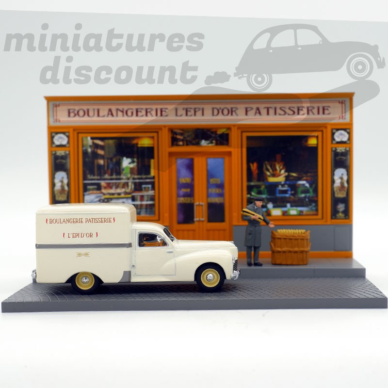PEUGEOT 203 + FAÇADE DIORAMA BOULANGERIE (BEIGE) - 1/43ème sous blister