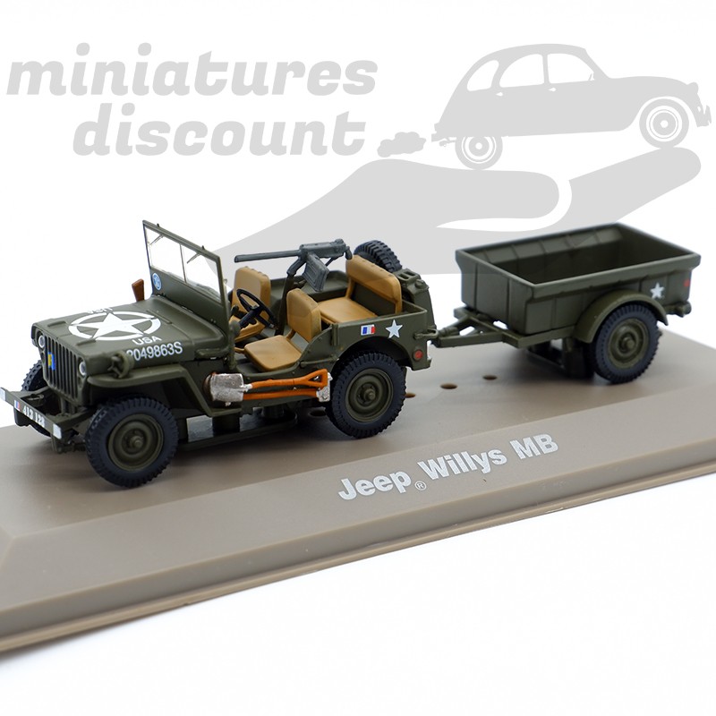 JEEP WILLYS MB AVEC REMORQUE (VERT MILITAIRE) - 1/43ème en boite