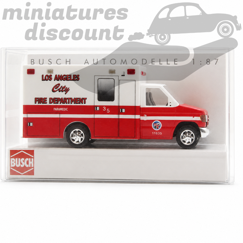 FORD E350 AMBULANDE DE POMPIERS DE LOS ANGELES, (BLANC) - BUSCH - 1/87ème en boite