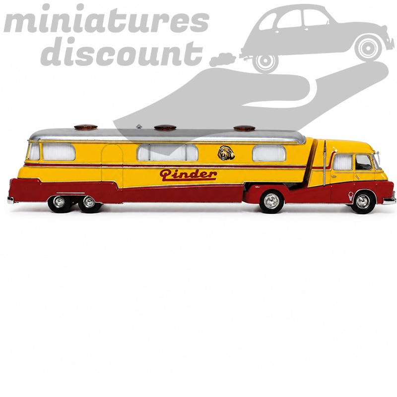 CAMION + REMORQUE HABITATION CIRQUE PINDER (JAUNE) - 1/64ème sous blister