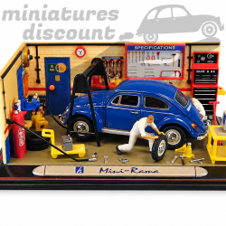 VOLKSWAGEN COCCINELLE BLEU DANS SON GARAGE (BLEU) - 1/43ème en boite