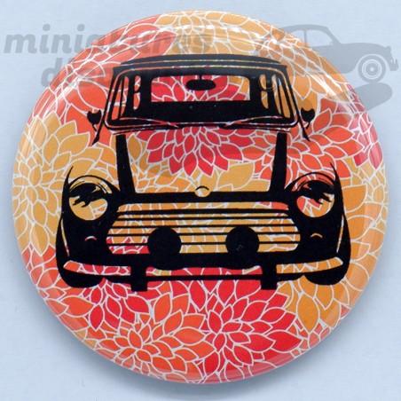 Mini Cooper (Fond Fleurs) - Magnet Déco/Vintage