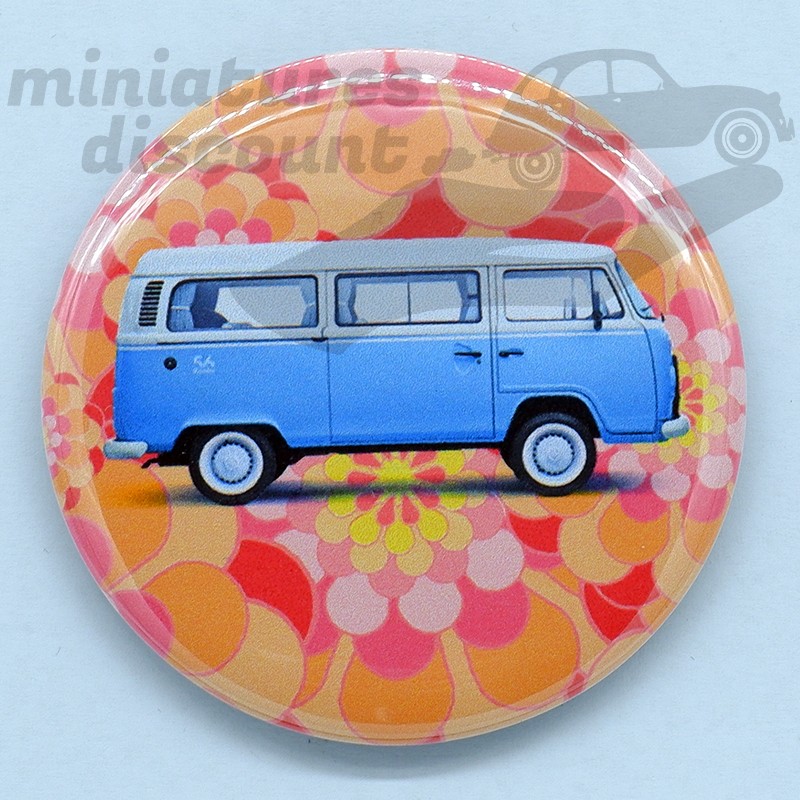 Volkswagen Combi bleu (fond Hippies) - Magnet Déco/Vintage
