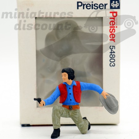 Cow-Boy à Genoux avec revolver - Preiser - Elastolin - 1/25ème en boite