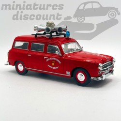 PEUGEOT 403 BREAK U5 COMMERCIALE VDA POMPIERS -ALERTE POPULATION (ROUGE) - 1/43ème sous blister