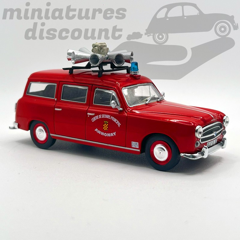 PEUGEOT 403 BREAK U5 COMMERCIALE VDA POMPIERS -ALERTE POPULATION (ROUGE) - 1/43ème sous blister