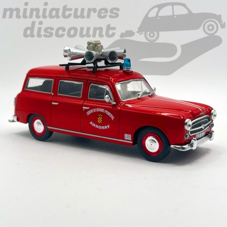 PEUGEOT 403 BREAK U5 COMMERCIALE VDA POMPIERS -ALERTE POPULATION (ROUGE) - 1/43ème sous blister