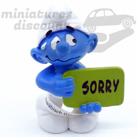 Figurine Schtroumpf avec Pancarte " Sorry" - Schleich - Germany Peyo