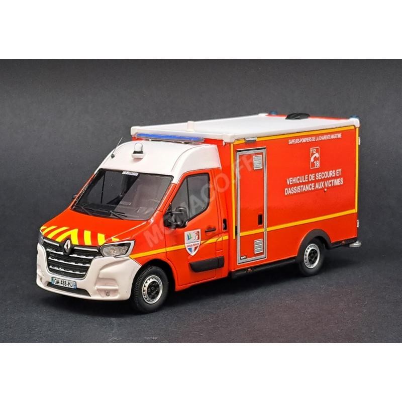 MINIATURE RENAULT MASTER 2019 WAS VSAV SDIS 17 CHARENTE-MARITIME DE CHEZ ALERTE AVEC BOÎTE (ROUGE) - ALERTE - 1/43ème en boite