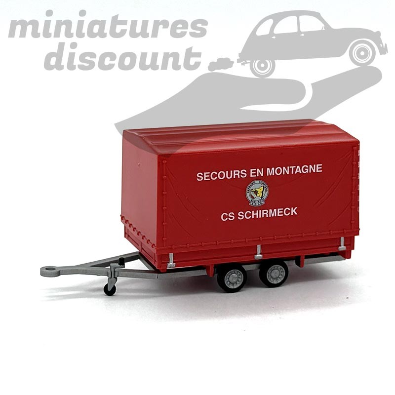 REMORQUE POMPIERS, SECOURS EN MONTAGNE, CS SCHIRMECK (ROUGE) - 1/87ème en boite